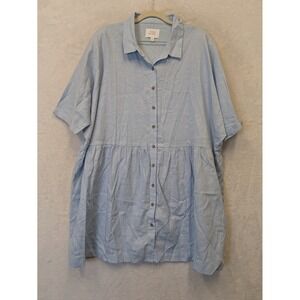 THINGS BETWEEN Light Blue Linen Blend Peplum Tunic Shirt Dress Size L